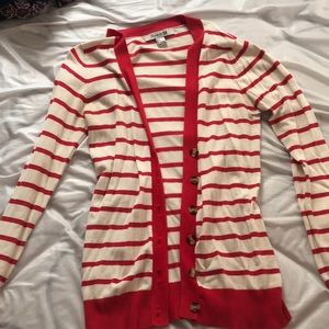 Red and white cardigan